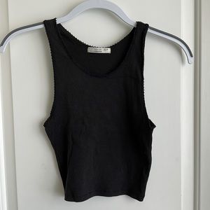 Black Cotton On Ruffle Neckline Tank